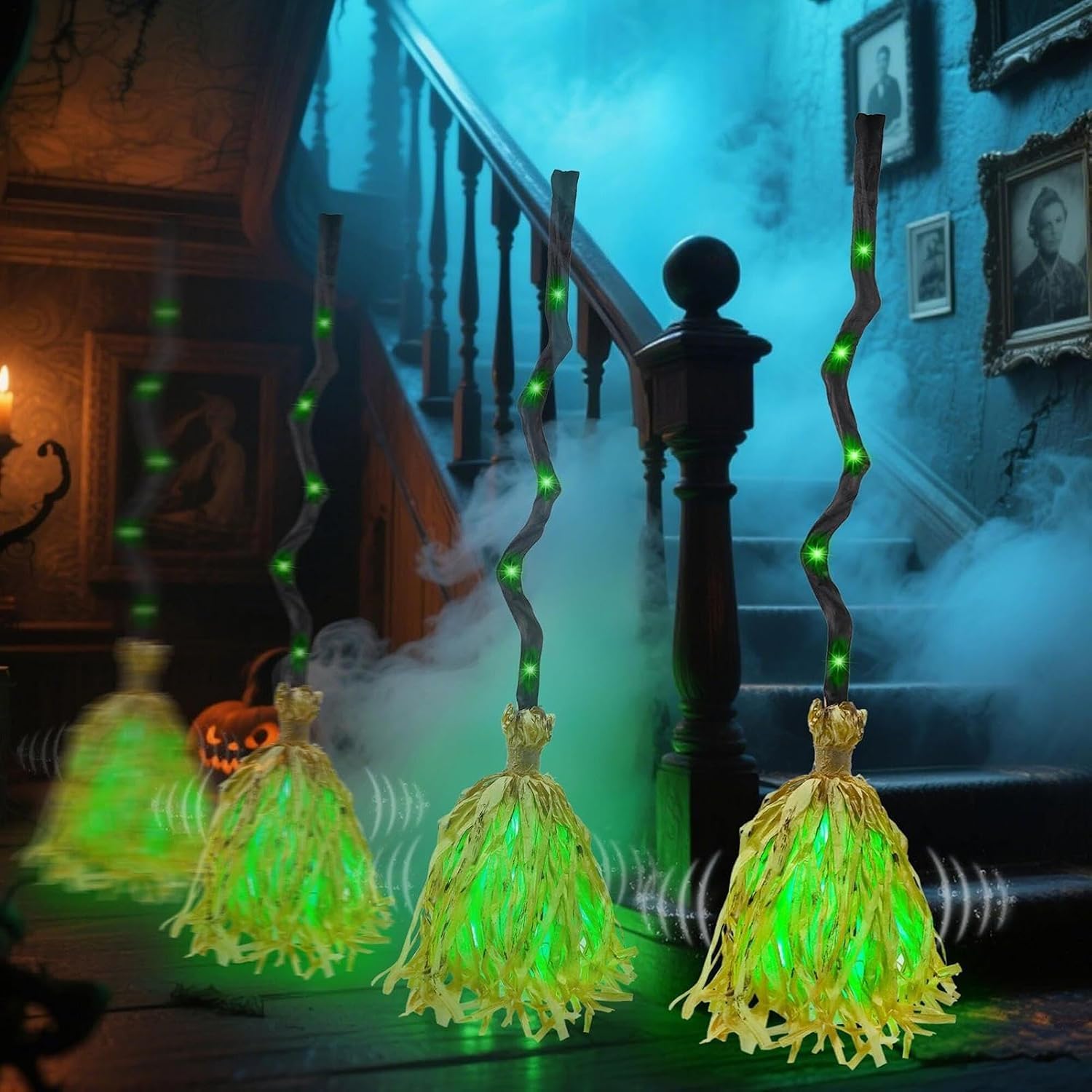 Honrue Halloween Deko: 90 cm animierter Hexenbesen mit LED, Bewegungssensor und Sound
