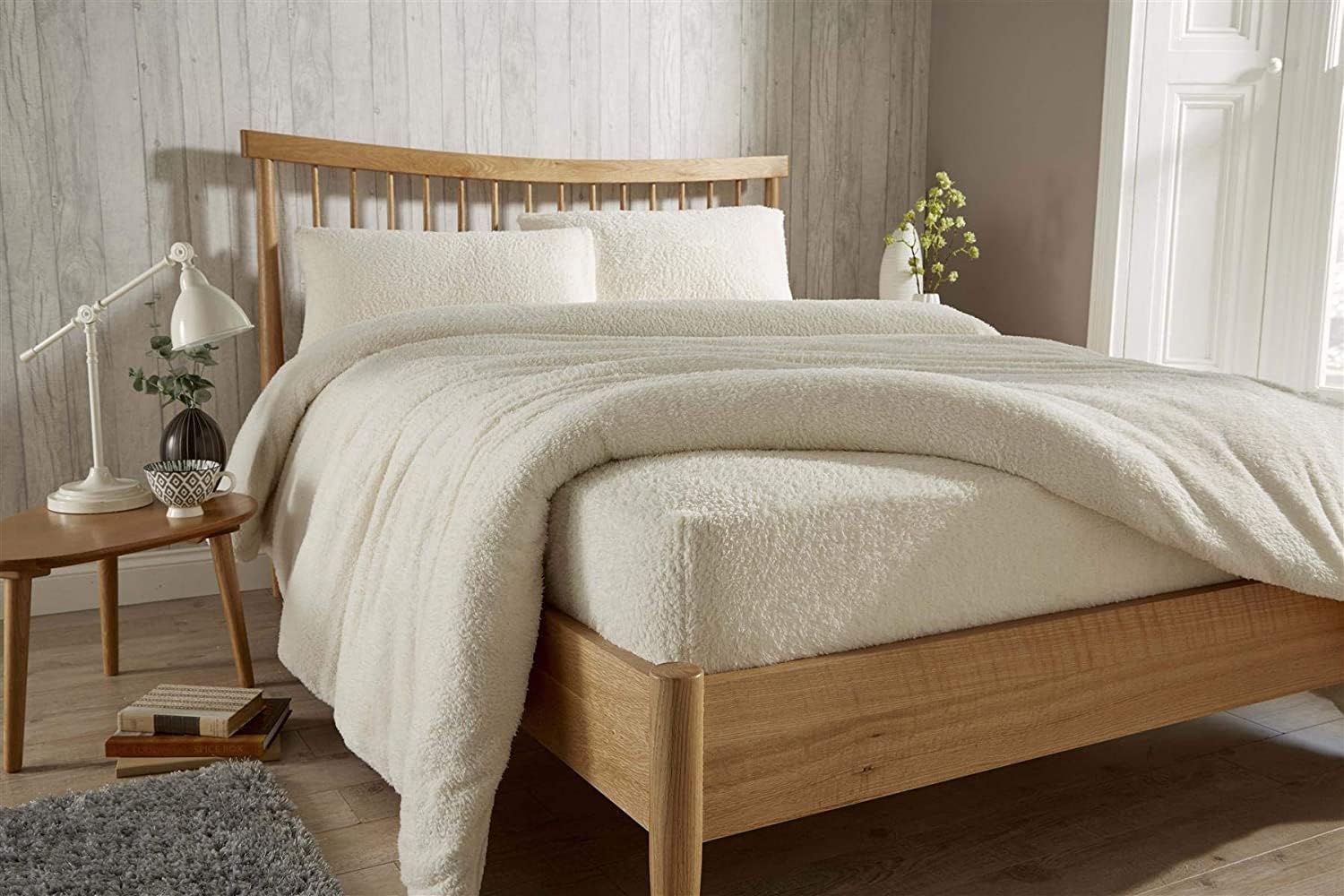 Hendem® Teddy Fleece 12" (30cm) Extra Deep Fitted Sheet Warm Plush And Cosy (Pair Pillow Case Only, Cream)
