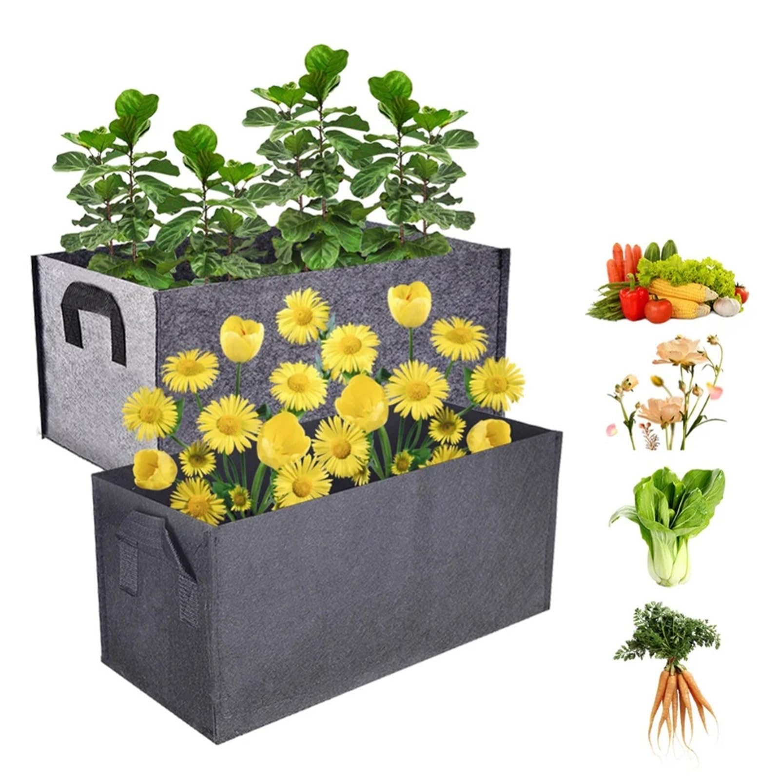 Bolsas De Siembra Bolsas de Cultivo de Plantas con 2 Asas, contenedor de plantación de Tela no Tejida Rectangular, Bolsa de Cultivo for Maceta de vivero para Papas，Tomates，Fresas(80x25x25cm)