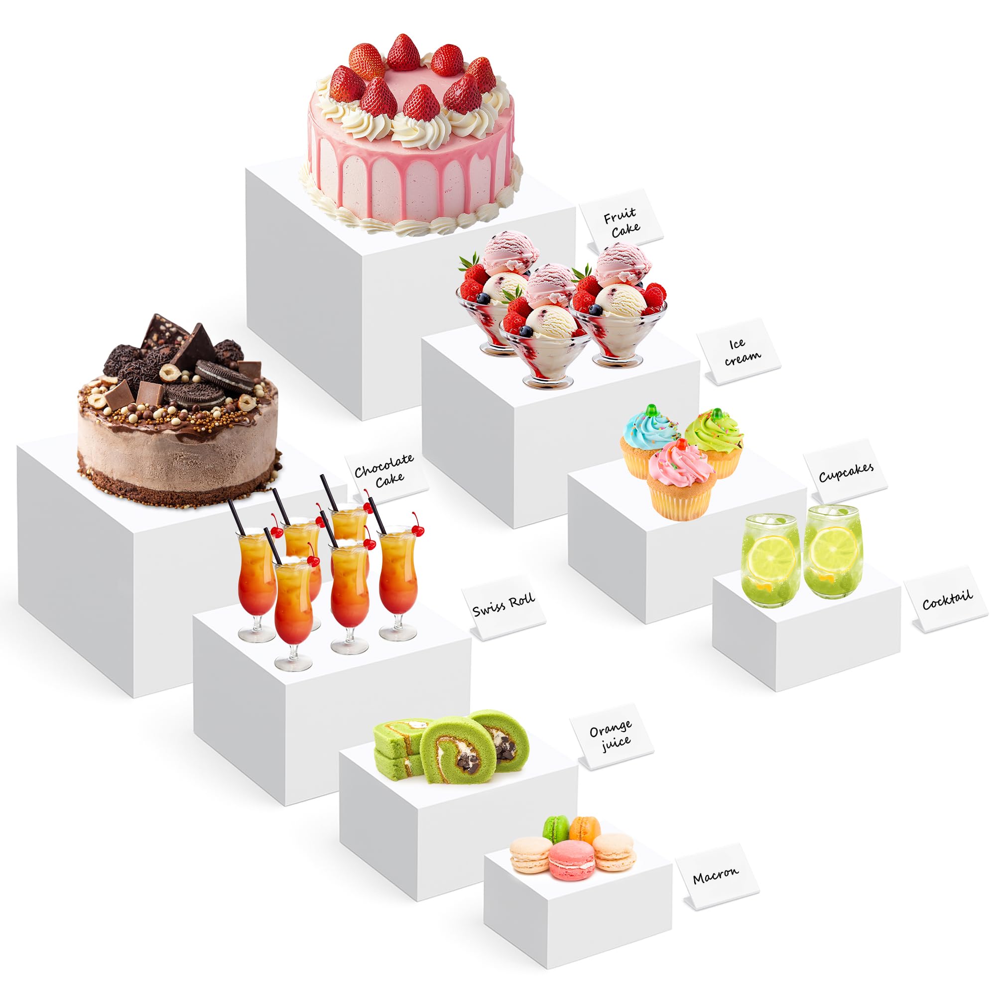 Lot de 8 Presentoir Aperitif Buffet, Présentoir à gâteau Blanc en Acrylique,Étagères cubiques gigognes en 4 tailles,Support Buffet Mariage pour Traiteur, Dessert, Figurines, Bijoux