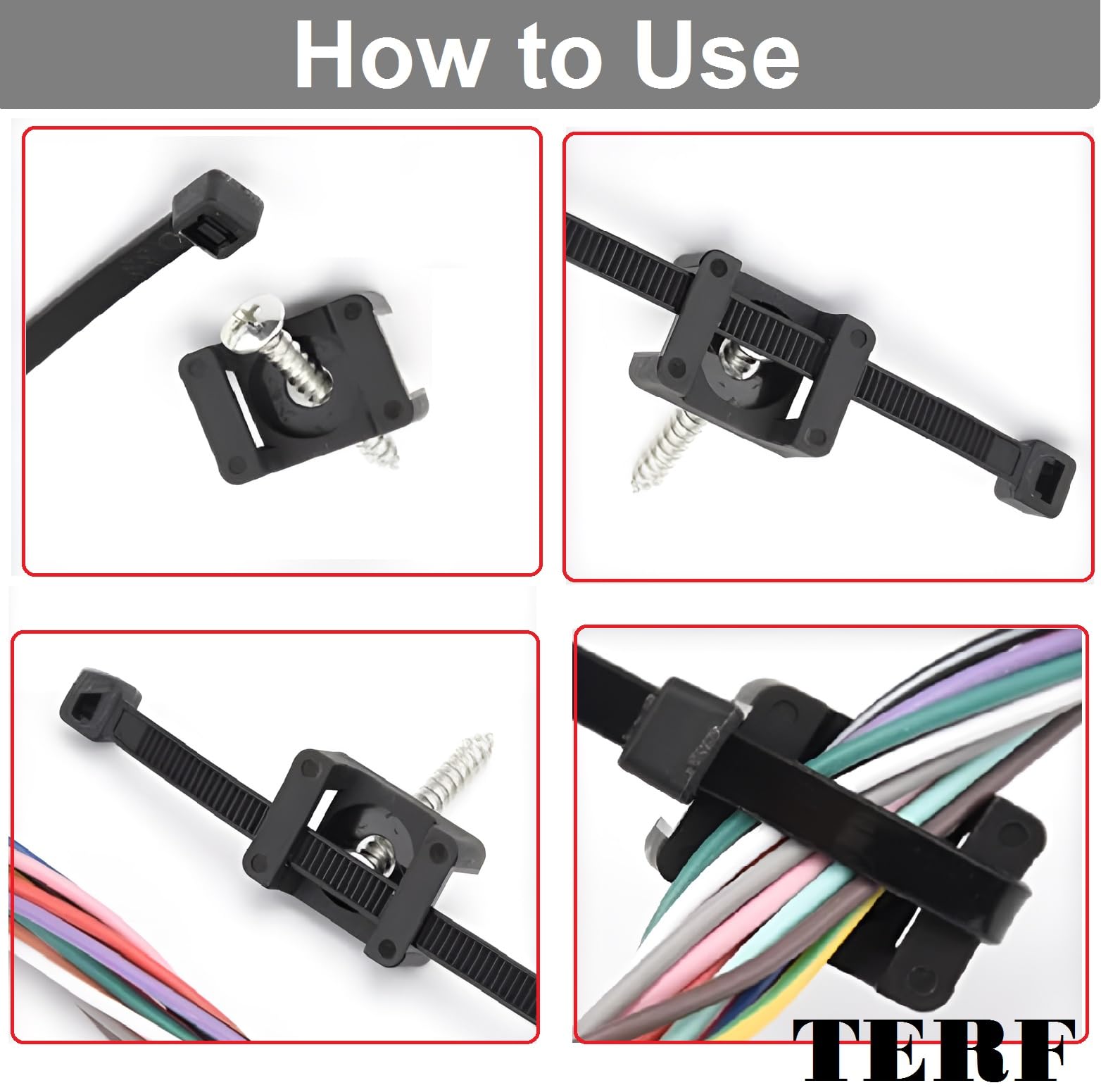 TERF® 100 Pcs Black Screw Mount Cable Tie Bases, Cable Ties up to 5mm Wide, 4mm (M4) Screw Hole - Image 4