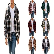 Flannel Hoodie For Men Thin Shirts Lightweight Button Down Plaid Shirt Long Sleeve Casual Jackets With Pockets