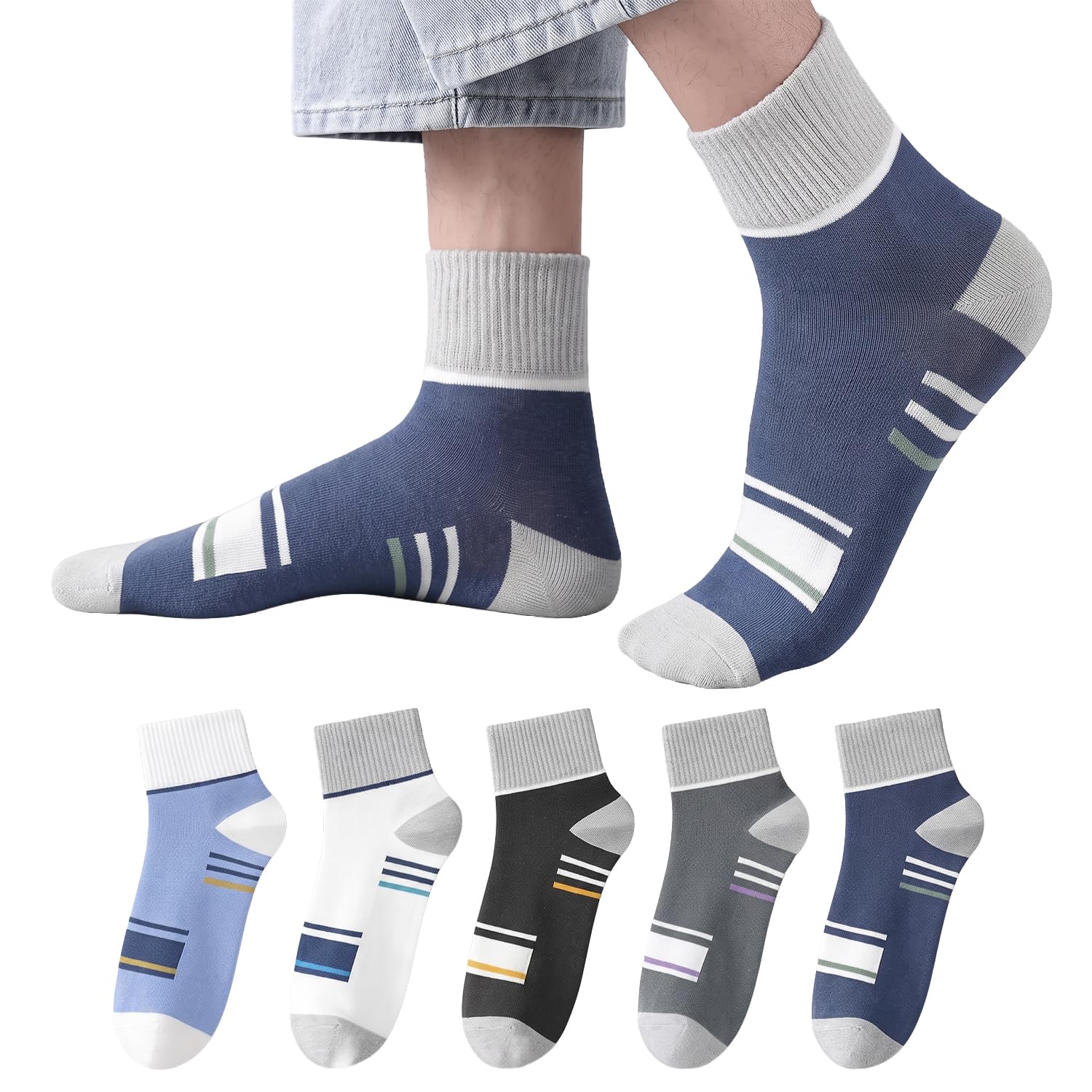 Men Sports Crew Socks Cushioned Cotton Blend Athletic Socks for Gym, Running & Breathable Mid-Calf Socks Pack Of 5-image-25