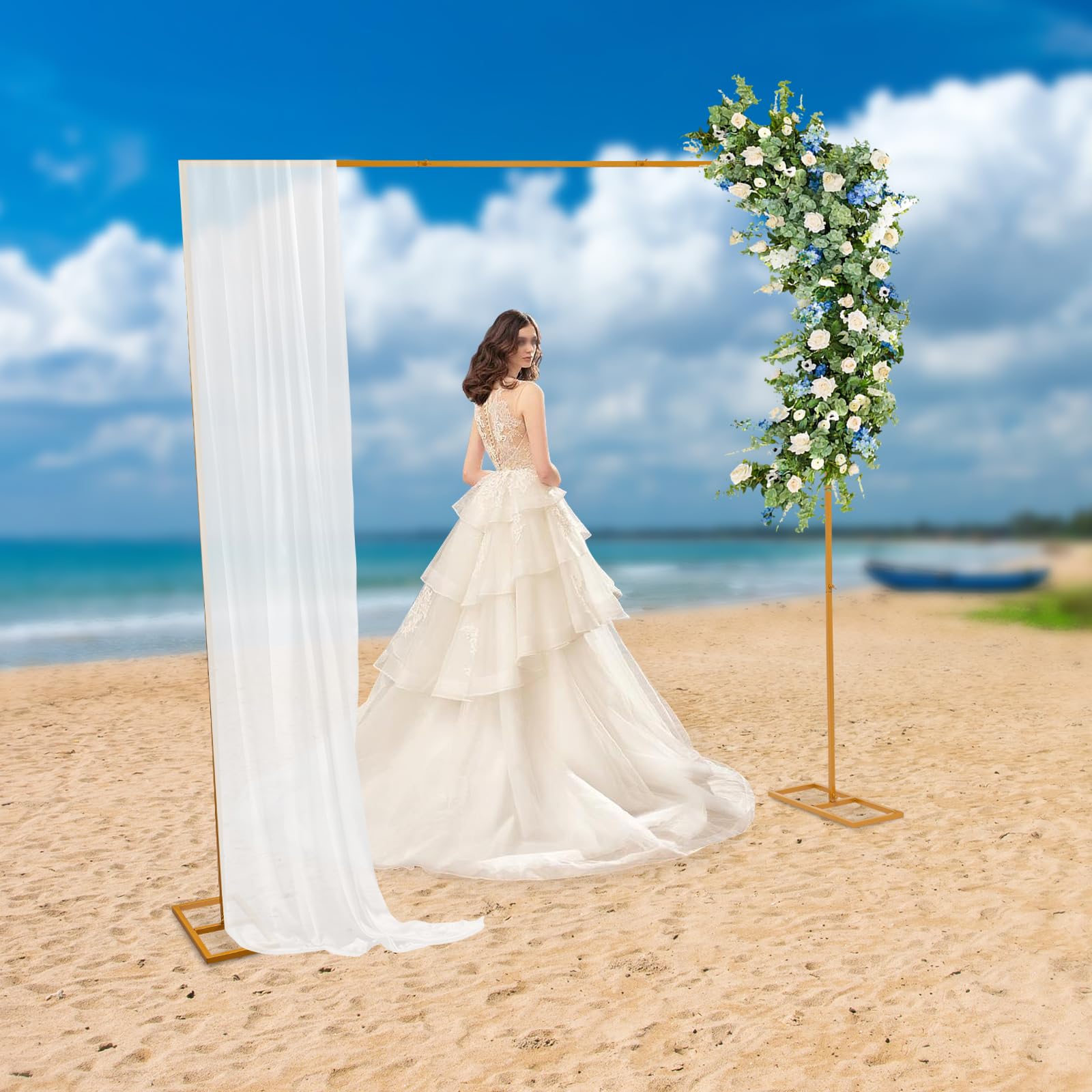 Metalowy łuk weselny, 2,4 x 2,4 m, kwadratowy stojak na łuk weselny, metalowy łuk, tło na urodziny, wesele, baby shower, dekoracja na zakończenie szkoły, złoty
