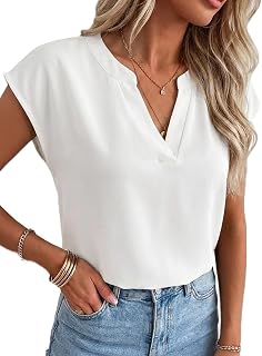 Women's Cap Sleeve V Neck Tops Dressy Casual Shirts Summer Loose Work Blouses for Business Office Tshirt