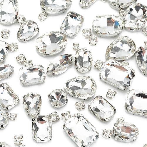 Miniatura 27 de Diamantes de imitación para coser, Choupee 130 piezas de piedras rojas para coser con base metálica y engaste de garra, formas mixtas, gemas
