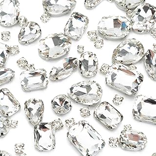 Clear Sew On Rhinestones, Choupee 130PCS Sew On Rhinestone Metal Back Prong Setting Sewing Claw Rhinestone Mixed Shapes Se...