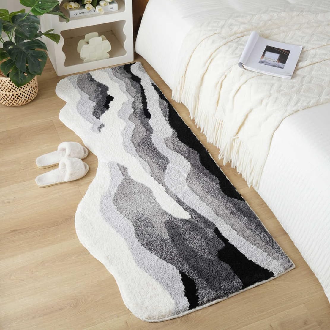 NIOKIT Thick Luxury Kawaii Bathroom Rugs Irregular Sea Wave Pattern Cartoon Bath Mat Shaggy High Absorbent Shower Rugs