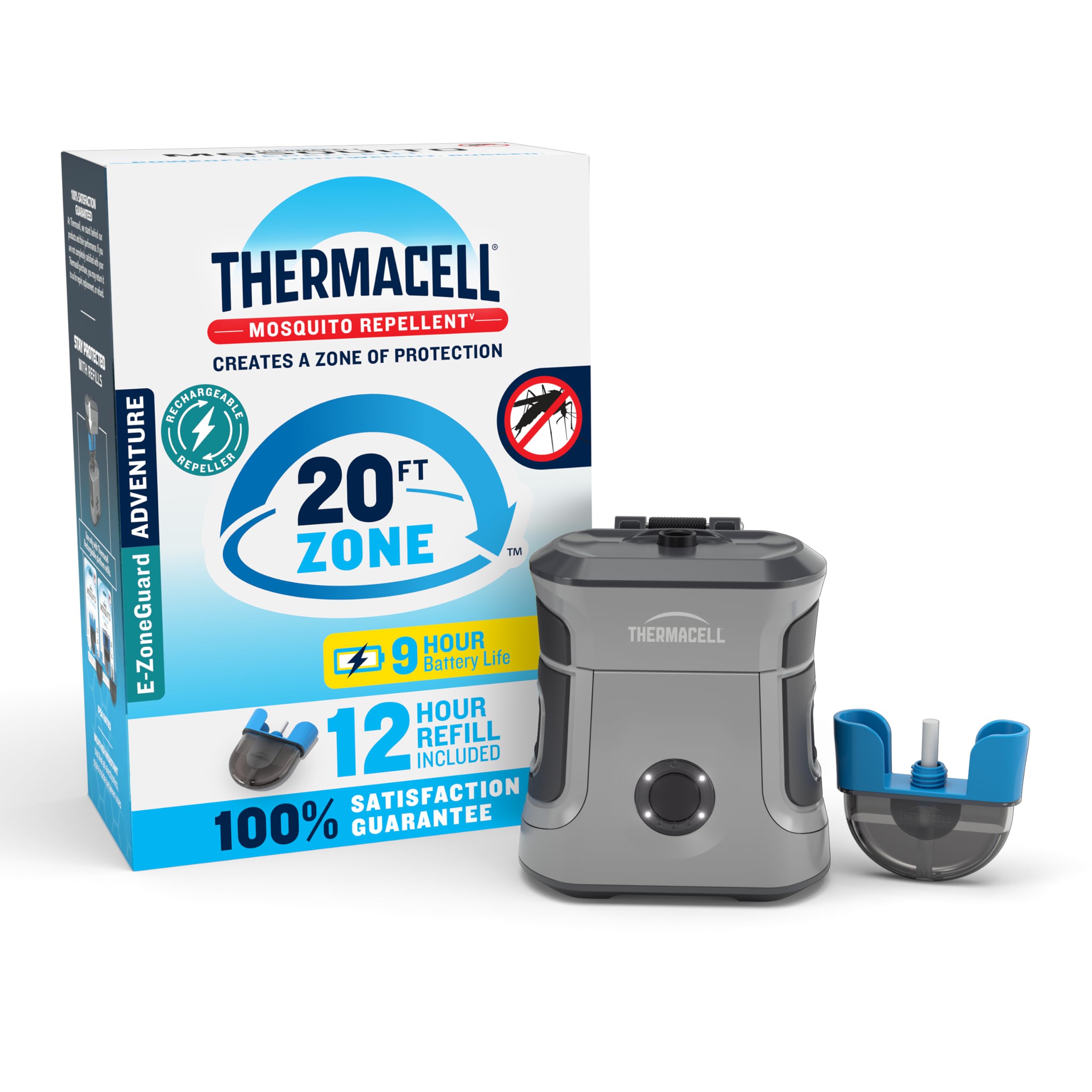 Mosquito Repellent Rechargeable Adventure EX-Series EX90; Patio Shield with 9-Hour Battery, Includes 12-Hour Refill, Rubber Armor & Carabiner; Scent Free Bug Spray Alternative