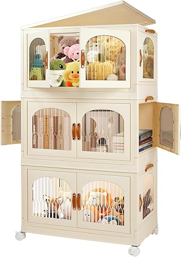 Miniatura 9 de Nisorpa Contenedores de almacenamiento de plástico de 66 galones con tapas, paquete de 3 cajas de almacenamiento plegables apilables con ruedas,