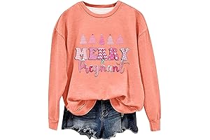 Merry and Pregnant Sweatshirt Women Funny Christmas Tree Graphic Pullovers Pregnant Mom...