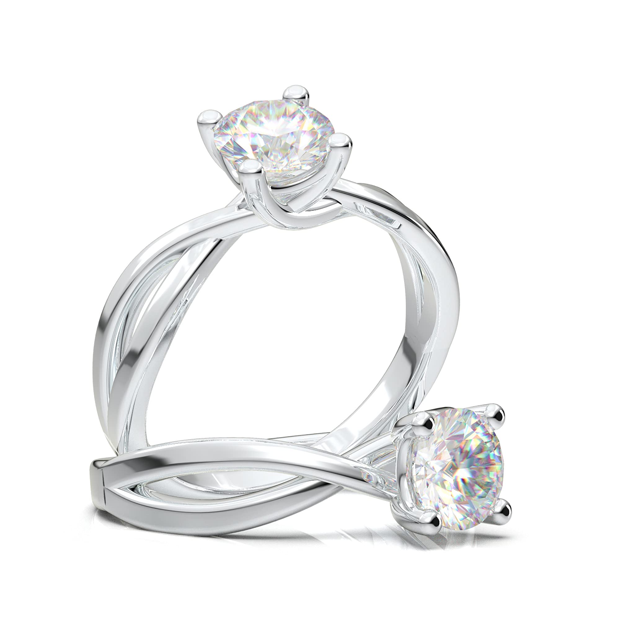 Aurosi Jewels14K White Gold Solitaire Engagement Ring Twisted Infinity Ring Solitaire Band Forever One Colorless Moissanite Center Ring For Her