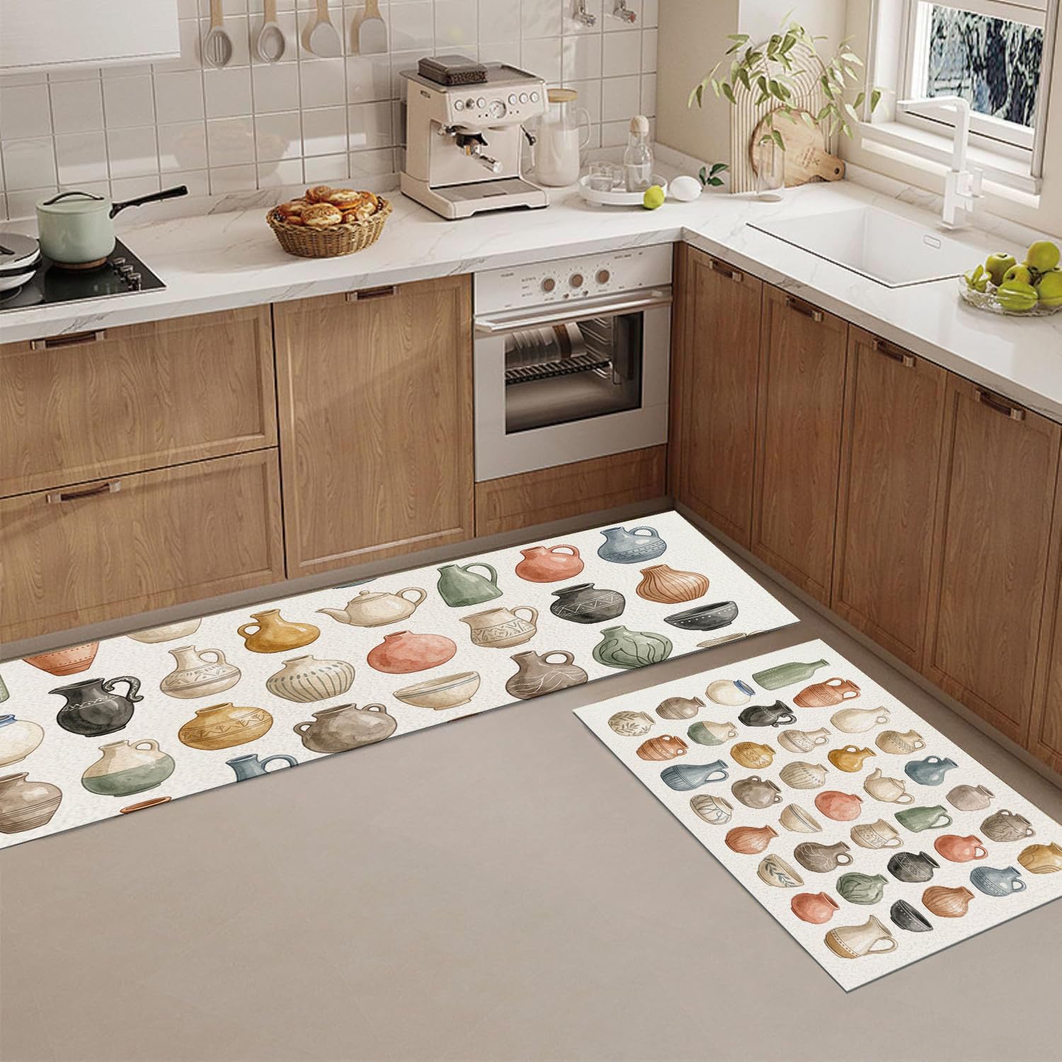 Alfombrillas de cocina beige suaves lavables para decorar pasillos y zonas de lavado