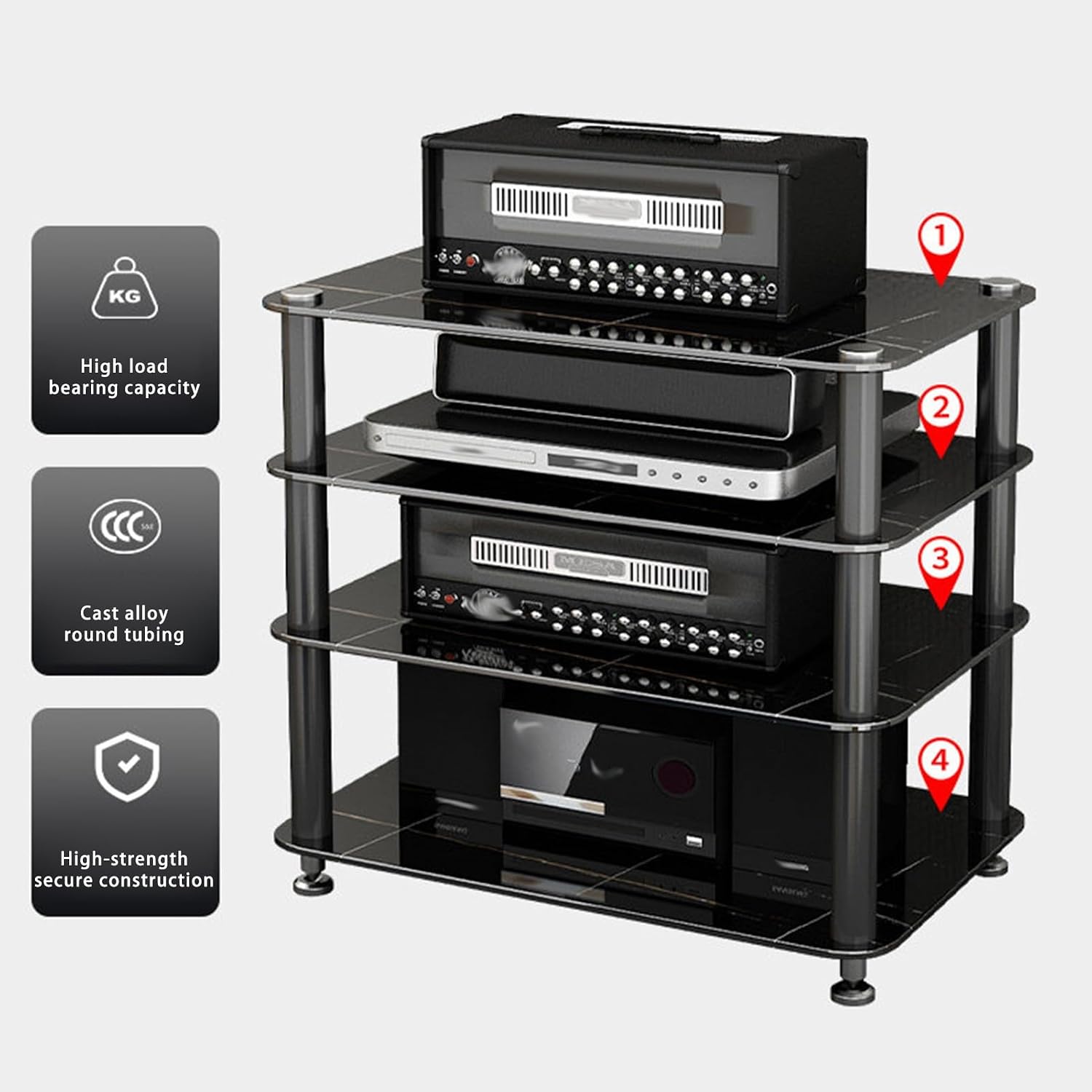 Stereo Rack, Media Storage Cabinet, AV Media Stand Corner Shelf, Audio Rack Tower, Storage for Entertainment Stereo Component, Video Game Console Stand(Black,1 Tier 4cm/1.5in)
