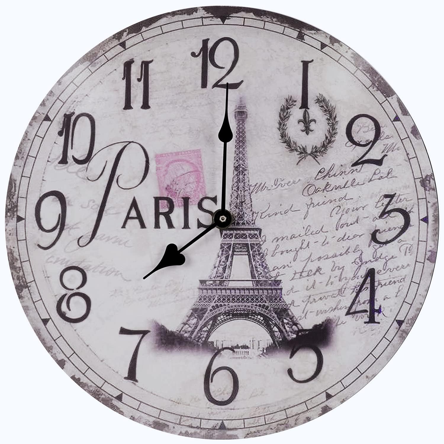 HIPPIH Paris Wall Clock, Paris Decor for Bedroom, Silent 12
