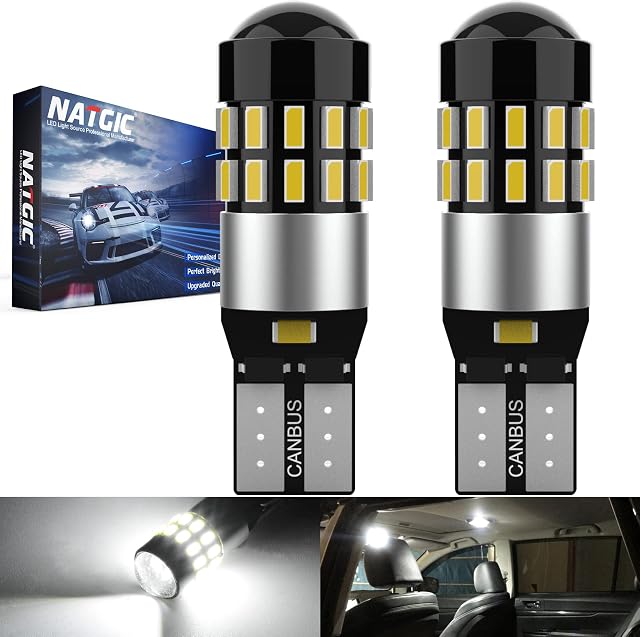 NATGIC T10 W5W 194 168 LED Bulbs CanBus Error Free 30SMD 3014 for Car Interior Light Wedge Light Dome Lights Reading Lights License Plate Lights Position Lights, DC 12-24V 6000K Xenon White (2-Pack)