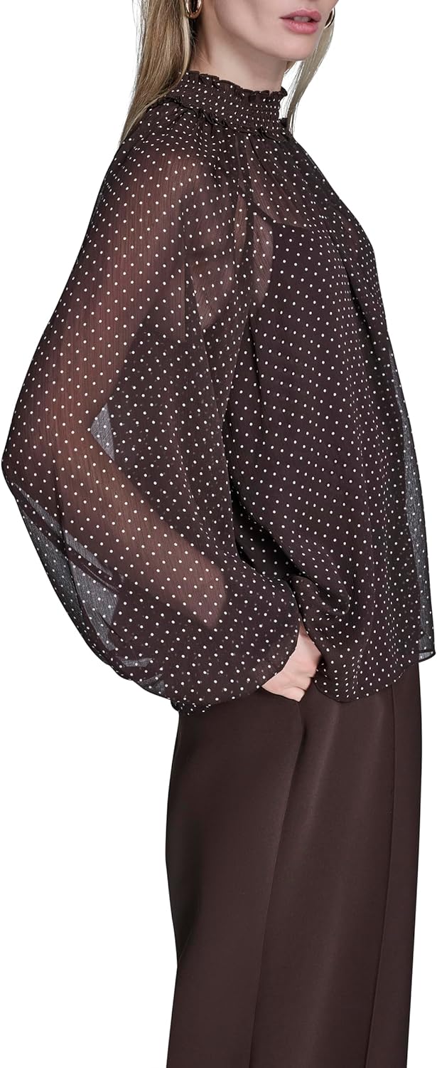 BCBG Womens Long Sleeeve Smocked Blouse - Image 3