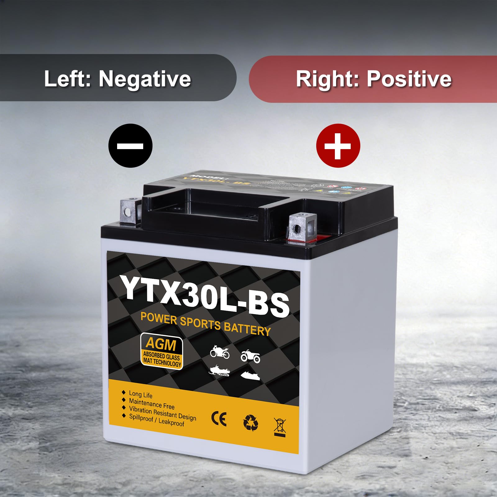YTX30L-BS Motorcycle Battery 12V 30Ah 400CCA, Maintenance Free Sealed AGM Powersport Battery, Replacement for ATV UTV Harley, YTX30L-BS / ETX30LA / YIX30L - 4