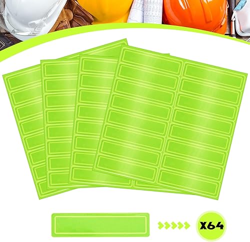 Miniatura 3 de Kanayu 64 calcomanías reflectantes para casco de seguridad, para construcción, 1 x 4, tiras de casco retro fluorescentes (verde)