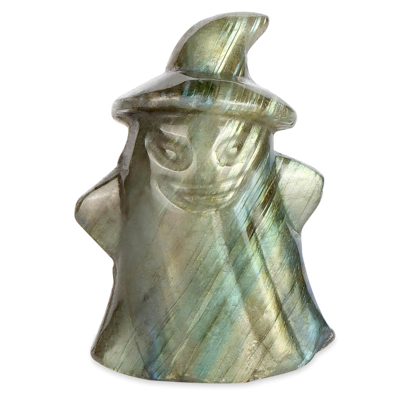 Hxswkk Labradorite Crystal Witch Figurine Gift 2" Halloween Ornaments Reiki Witch Statue Stuff Healing Crystals Gemstone Sculpture for Office Home Halloween Decor Gifts