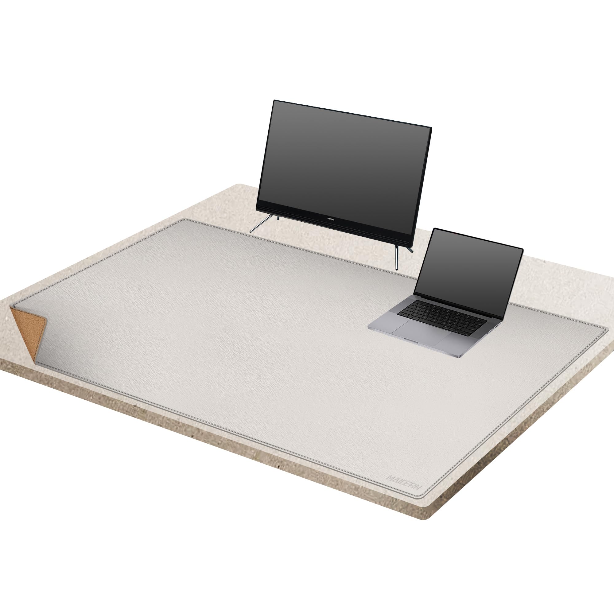Podkładka pod klawiaturę, podkładka pod mysz, mata na biurko, korek i skóra, dwustronna filcowa mata na biurko, 160 x 80 cm, duża podkładka pod mysz, XXL, wodoodporna mata na biurko, papierowa,