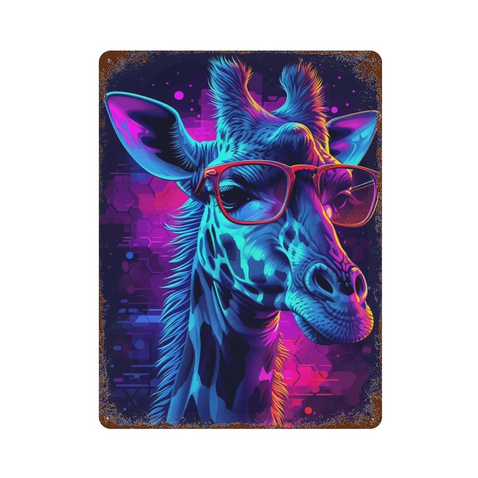 Giraffe Neon Vintage Metal Tin Sign 15.7"x11.8", Industrial Home Decor for Garage, Pub Or Kitchen