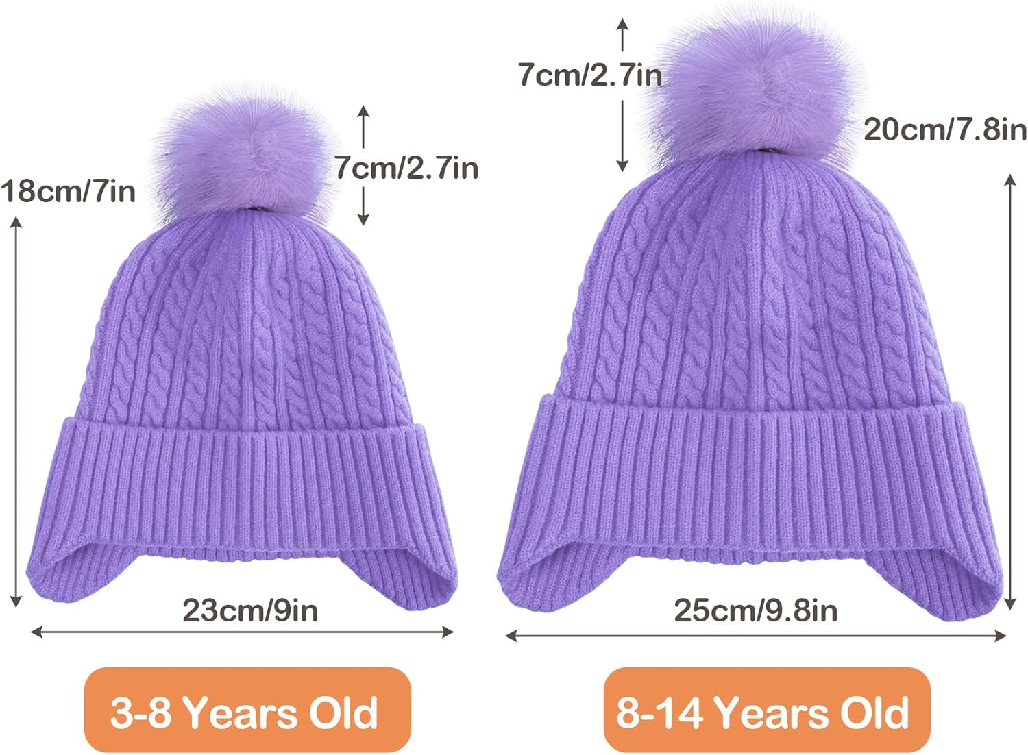 Toddler Earflap Beanie Hat with Pom Pom, Girls Boys Knit Cap Warm Winter Hats for Kids - Image 4