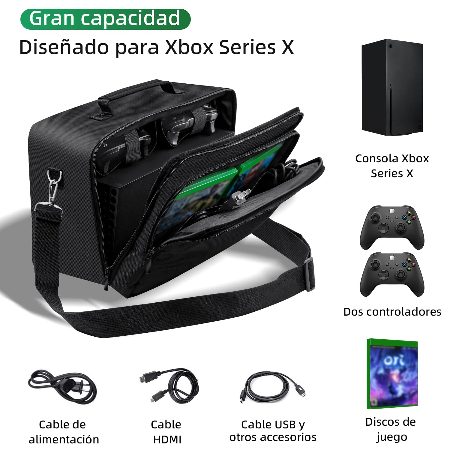 Mcbazel Funda Protectora para Xbox Series X, Funda de Transporte para Consola Xbox Series X, Controlador, Cables y Otros Accesorios, Black, Estuche de Viaje