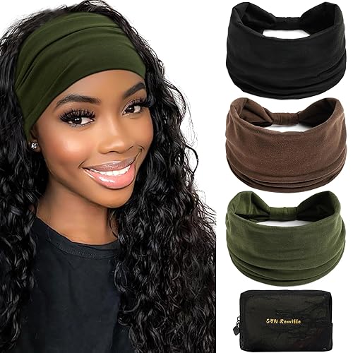 S&N Remille Diadema ancha bohemia, banda grande para el pelo para mujer, diadema elástica antideslizante para torsión, accesorios para deportes,