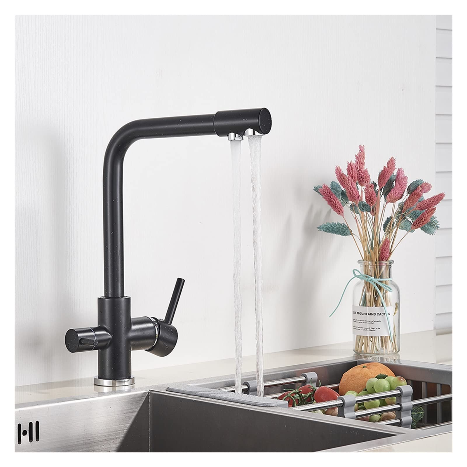 Rubinetto da Cucina per Acqua Pura in Ottone Nero Opaco Rubinetto per Acqua Potabile Calda e Fredda a 3 Vie con Filtro a 3 Vie Miscelatori purificati da Cucina (Colore : Black Bron