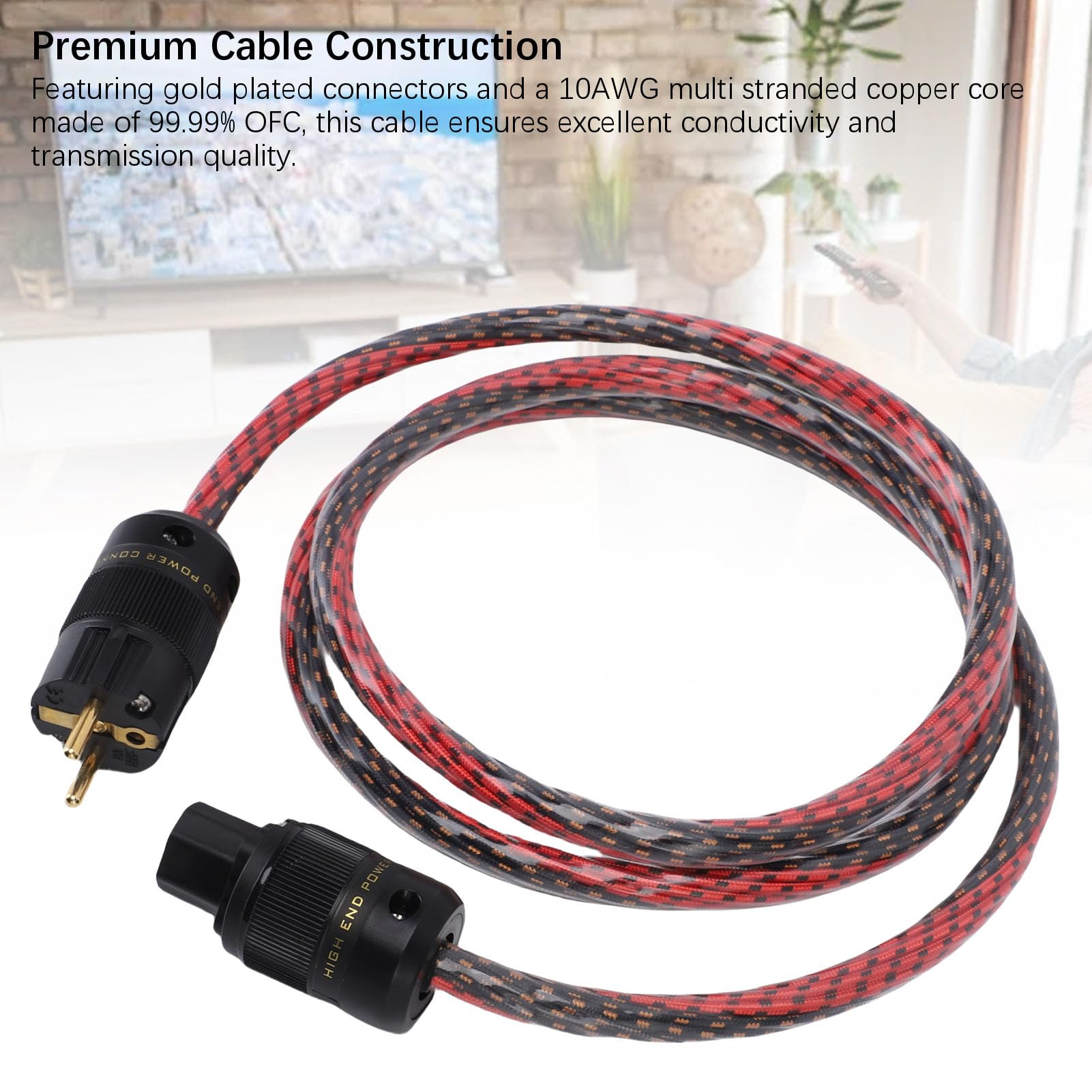 Generic Cable de Alimentación de Blindaje HiFi 10AWG OFC, Conectores Chapados en Oro para Potente Filtro, Tocadiscos, Amplificador, Reproductor de CD
