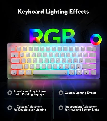 Miniatura 3 de GK GAMAKAY Teclado mecánico K61 Pro 60% RGB, BluetoothUSB-C con cable2.4 GHz, inalámbrico de 61 teclas, teclado para juegos con base acrílica CNC,