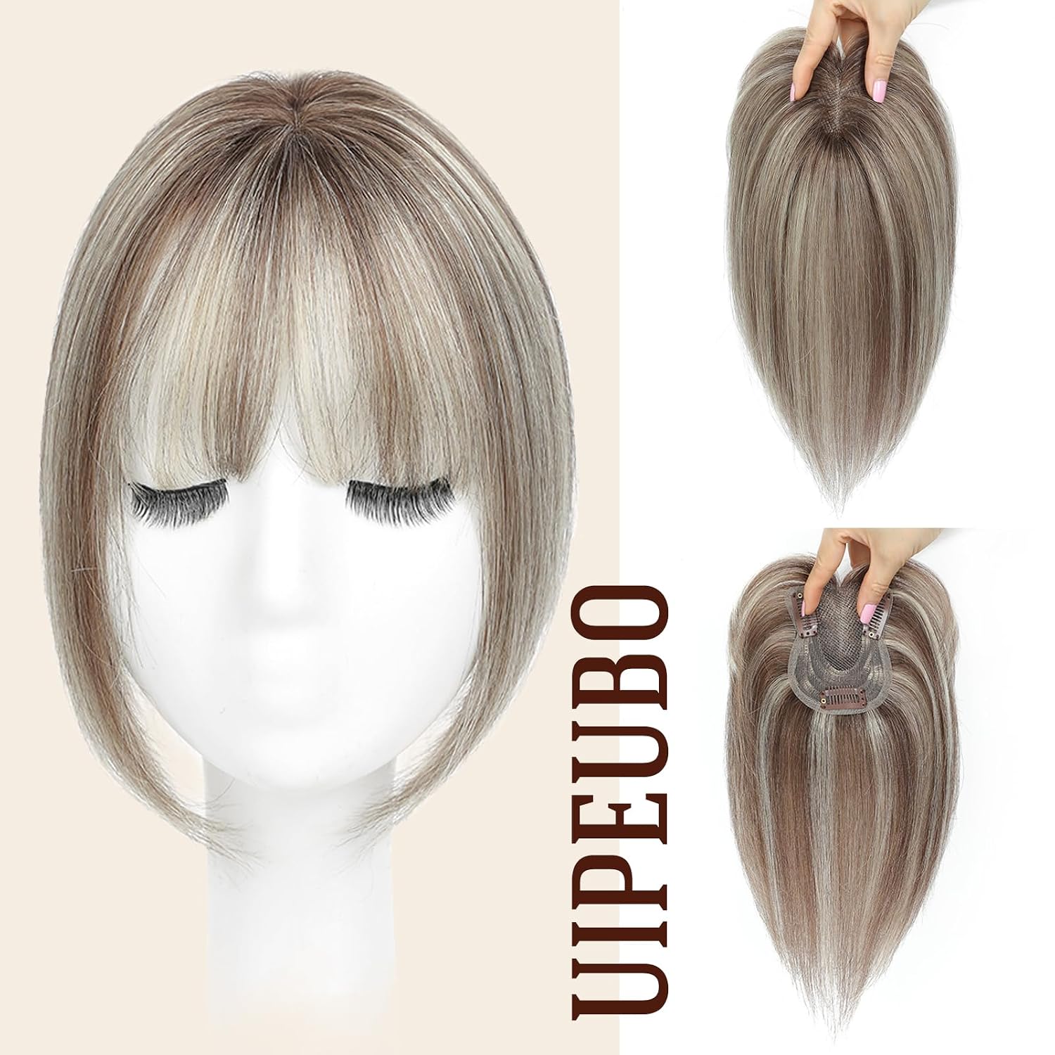 Hair Toppers for Women Real Human Hair Toppers with Thinning Hairpieces for Women with Bangs 10 Inch Human Hair Topper for Cover Gray Roots (4T6/613#)