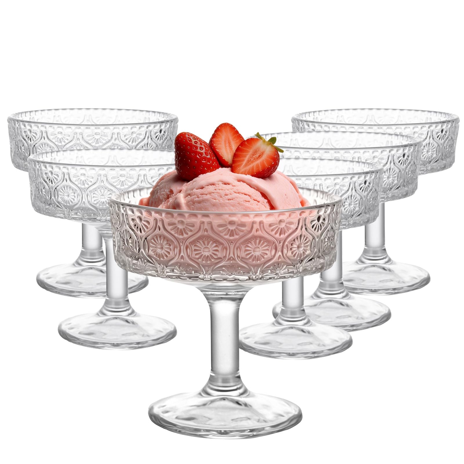 Juego de 6 cuencos de postre de cristal, 300 ml, vasos de postre, vasos de cóctel con pie