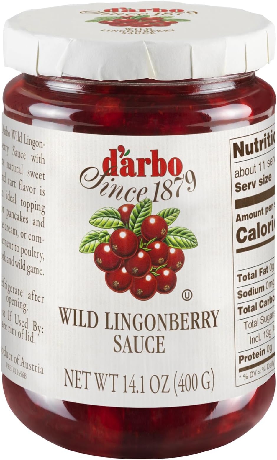 D'Arbo Premium Wild Lingonberry Sauce 14.1 oz | Made with only the finest Wild Lingonberries | 60% Fruit Content | Delicate yet Tangy Sweetness Brings out the Best in your Sweet or Savory Recipes