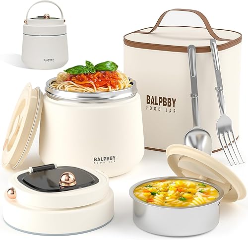 Miniatura 35 de Termo para alimentos calientes para adultos, 40 onzas, recipientes térmicos de sopa de boca ancha con aislamiento al vacío, caja de almuerzo de Negro