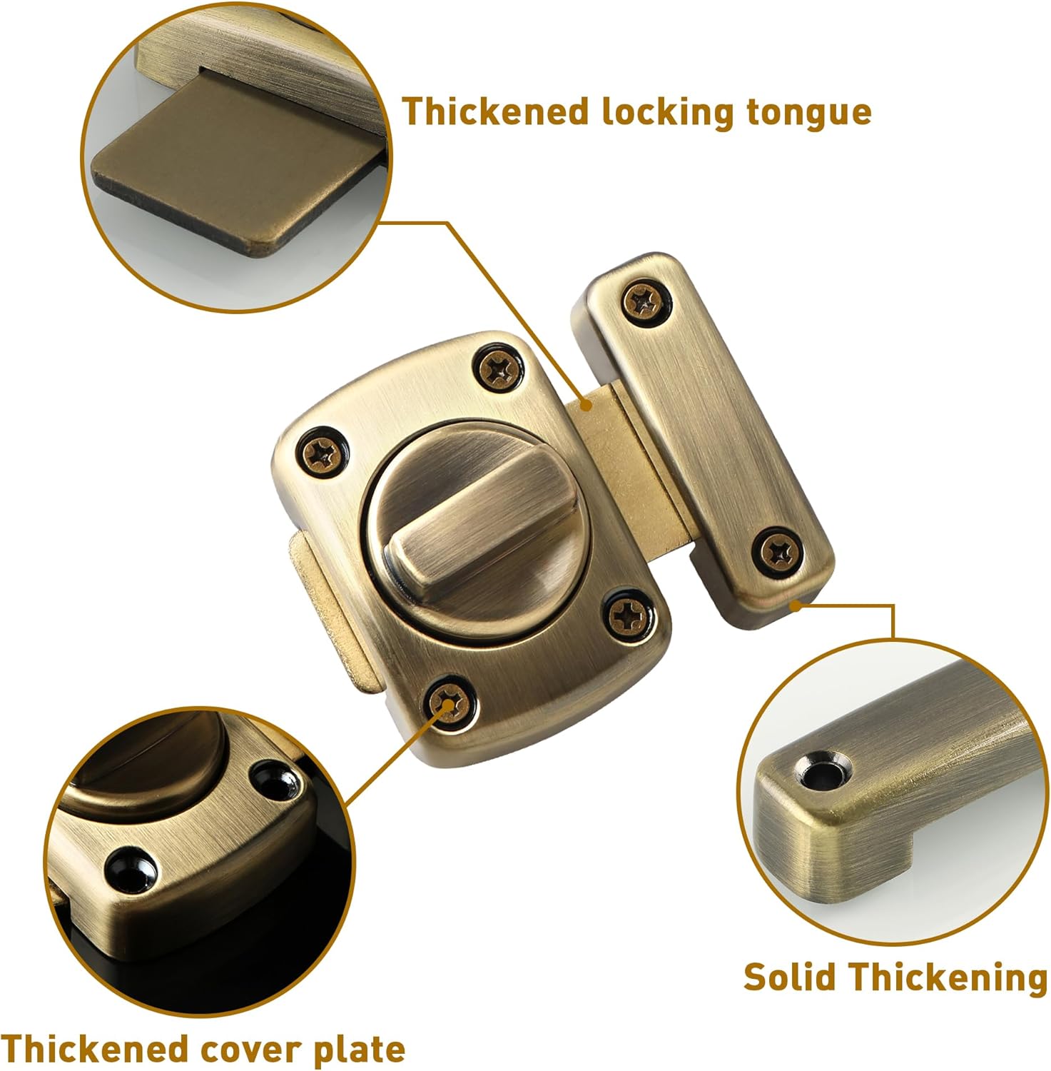 Alise Gate Latch Slide Bolt Latches Lock,Medium Size Safety Double Sided Rotate Gate Hardware for Storage Box, Cabinet,Shed Door, Oil Rubbed Bronze,63mmx55mm MS220C-Q