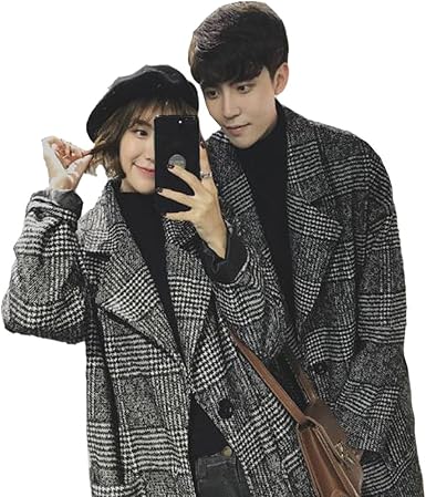 Amazon Chuguangメンズ レディース ロング丈 チェスターコート チェック柄 千鳥格子 メンズ レディース カップル ロングコート アウター コート ジャケット 秋冬 コート ジャケット 通販