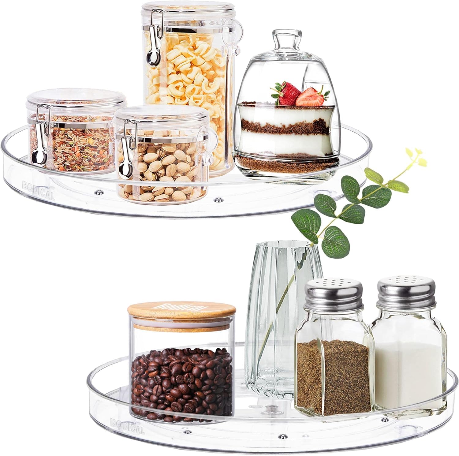 2-Pack Lazy Susan Organizer, Big Size 24-cm Clear Acrylic Turntable for Cabinet & Pantry, Rotating Storage Solution for Kitchen Organization, Ideal for Spices, Condiments, and Pantry Essentials