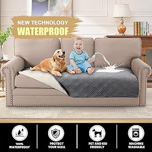 PrinceDeco Waterproof Blanket Couch Cover for Dogs Washable Grey Pet Couch Covers for Sofa Thick Dog Bed Cover Non-Slip Slipcover Furniture Protector Couch Seat Covers, 47"x68"