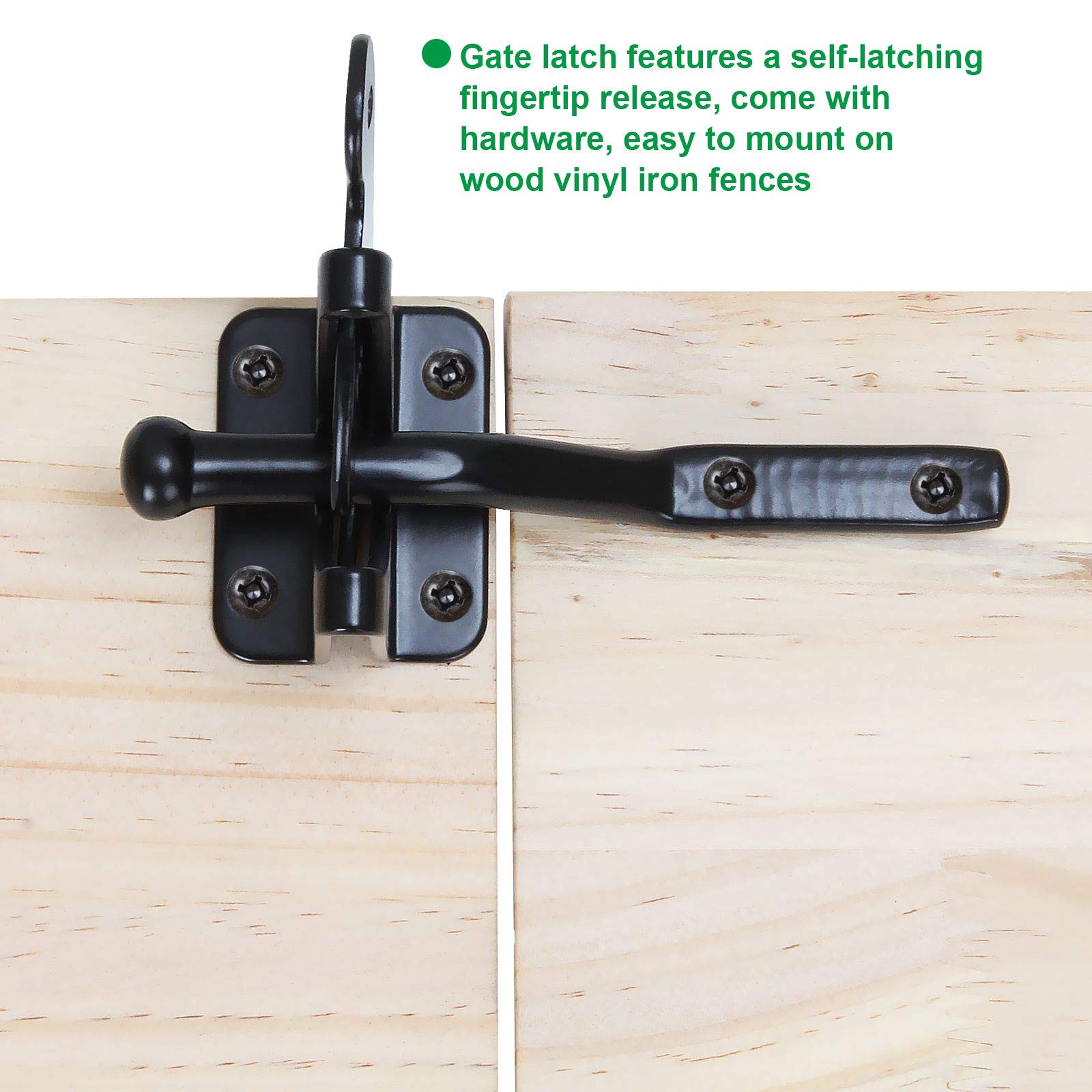 2 Pack Self Locking Gate Latch, Automatic Gravity Lever Latch for Wood