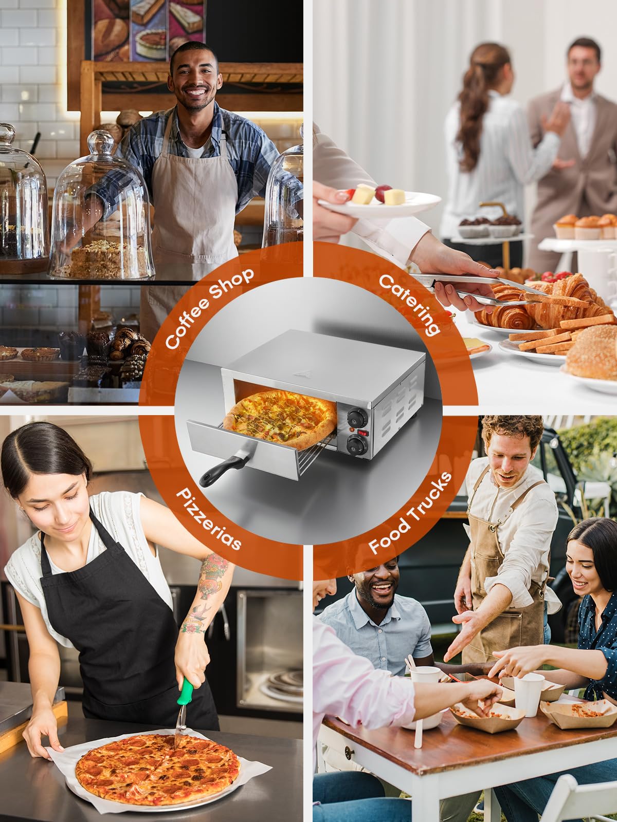 Professional Pizzaofen 2000W, 12 Zoll Kommerzieller Pizzabackofen Elektrisch Edelstahl mit 15-Minuten-Timer 350℃ für Pizza, Brot und Backwaren