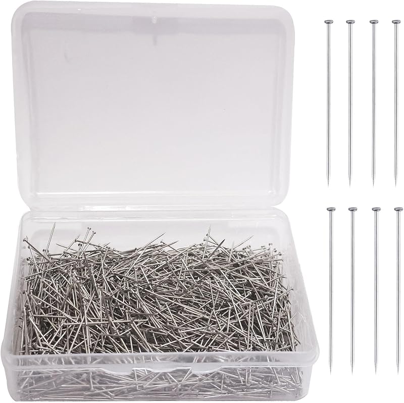 1000 alfileres rectos, alfileres de costura para manualidades, alfiler de acero inoxidable, alfileres de satén fino para costura, fabricación de joyas, bricolaje, tela, acolchado, proyecto de manualidades