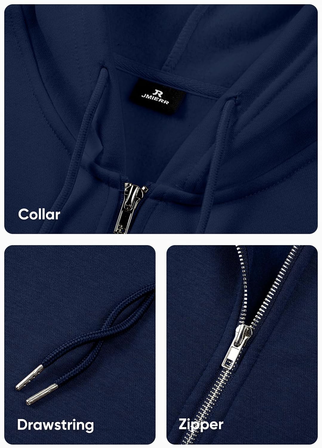 JMIERR Mens Full Zip Casual Cotton Hooded Fleece Drawstring Hoodies Pullover Sweatshirts Casual Long Sleeve Shirts - Image 8