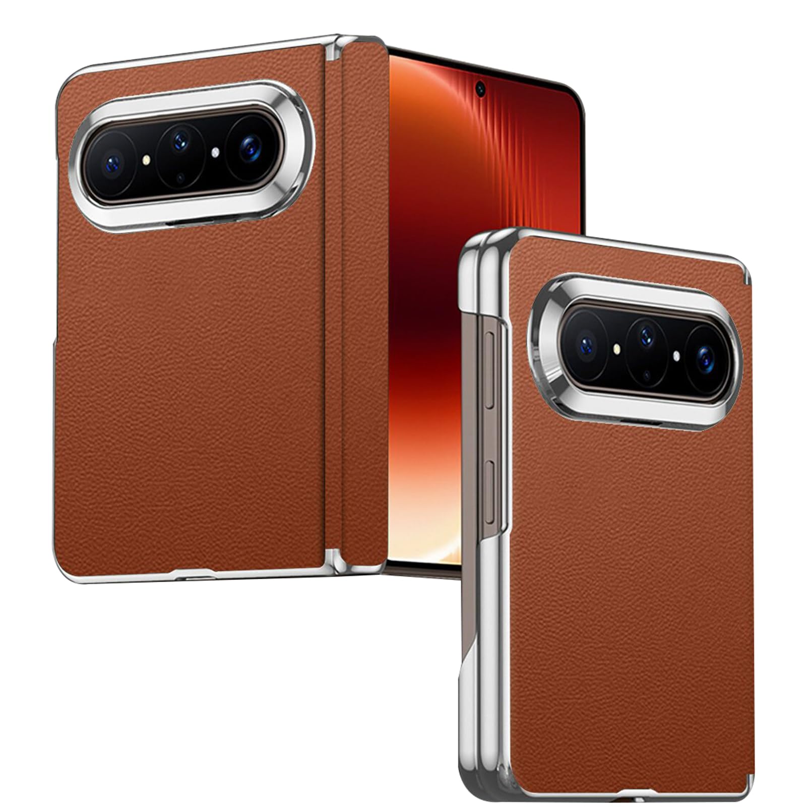 LUOTANL Ultra Thin Case for HuaWei Pura X Max, Hinge Protection Business Style Case Electroplated Raised Edge Cover,Brass,X Max