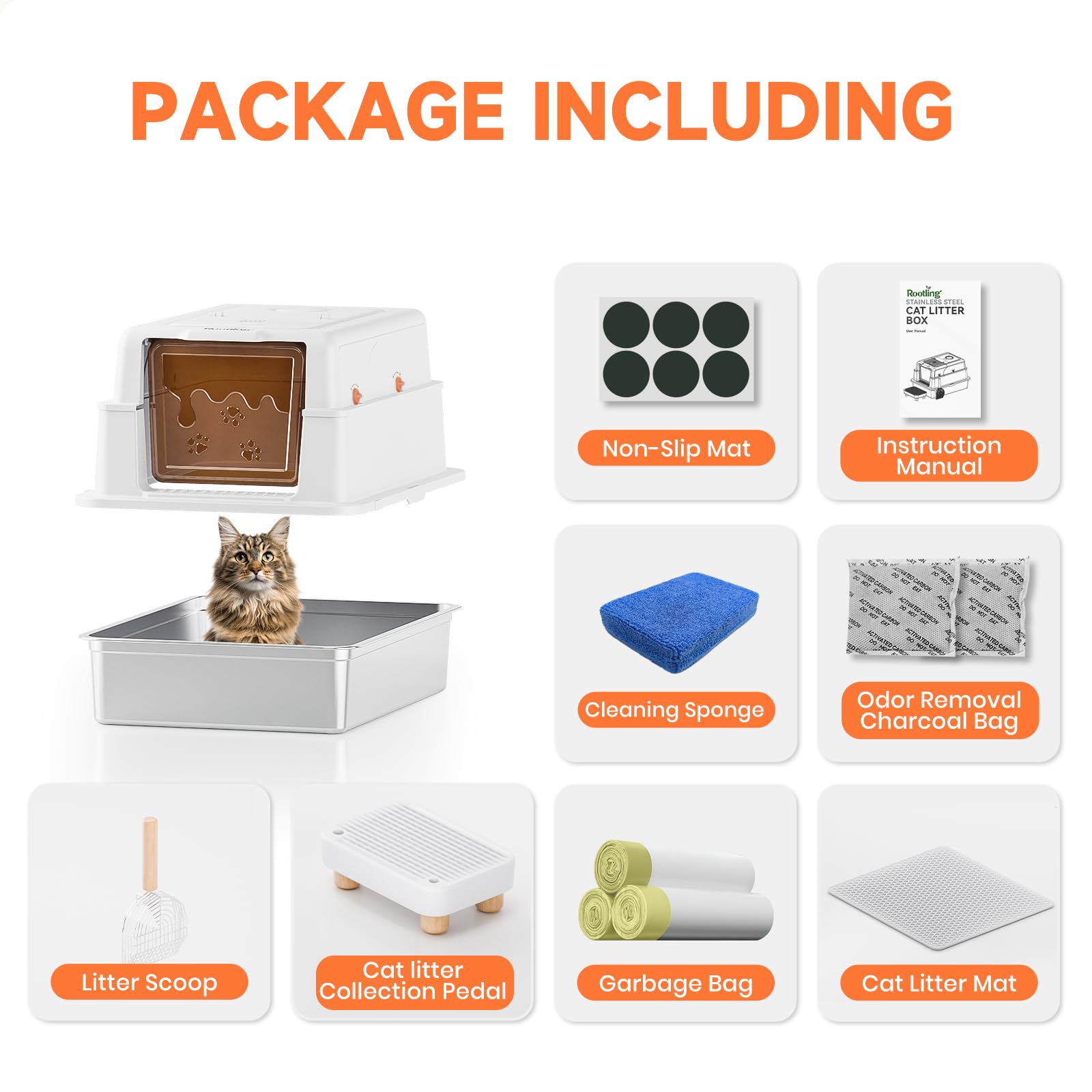 Stainless Steel Litter Box with Lid, 28" Extra Large Cat Litter Pan, Enclosed Metal Litter Box with Litter Scoop & Filter Pedal, Anti-Leakage, Odor Free, Non-Sticky, Anti-Leakage, Easy Cleaning - image 7