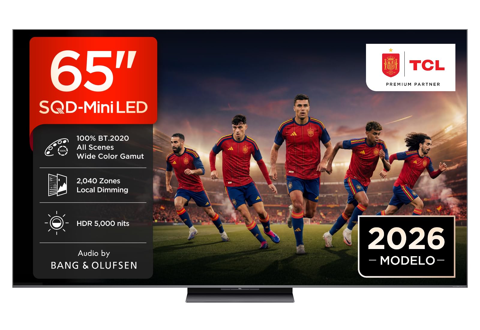 TCL 65C8L Televisor 65 Pulgadas SQD-Mini LED 4K Smart TV, HDR 5000 nits, 2040 Local Dimming, 144Hz Motion Clarity Pro, Bang & Olufsen, Dolby Vision IQ & Atmos, Game Master, Google TV, Apple AirPlay 2