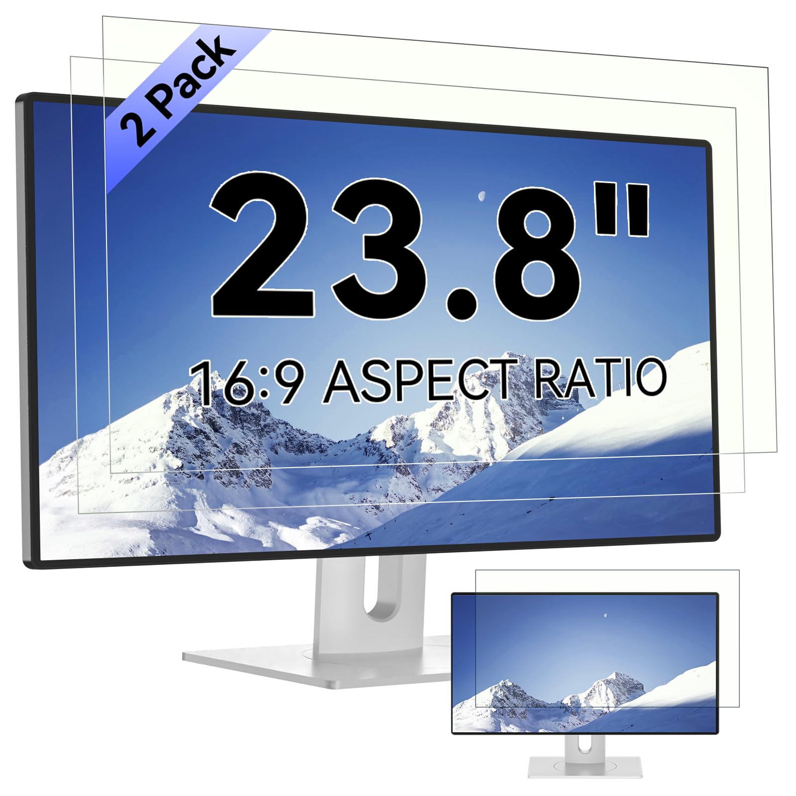 [2-Pack] 23.8 Inch Computer Blue Light Blocking Screen Protector for 16:9 Widescreen Monitor, Anti Glare Anti-UV Eye Protection Desktop PC LED Monitor Filter, Removable Anti-Scratch Screen Film 23.8in