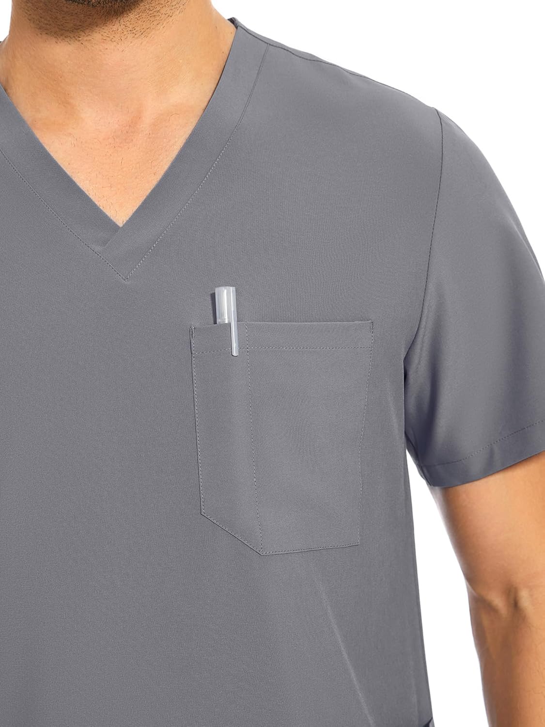 COZYFIT Men Scrubs Set - Stretch V-Neck Scrub Top & Jogger Pant with 8 Pockets, Yoga Waistband, Anti-Wrinkle Scrubs for Men - Image 4