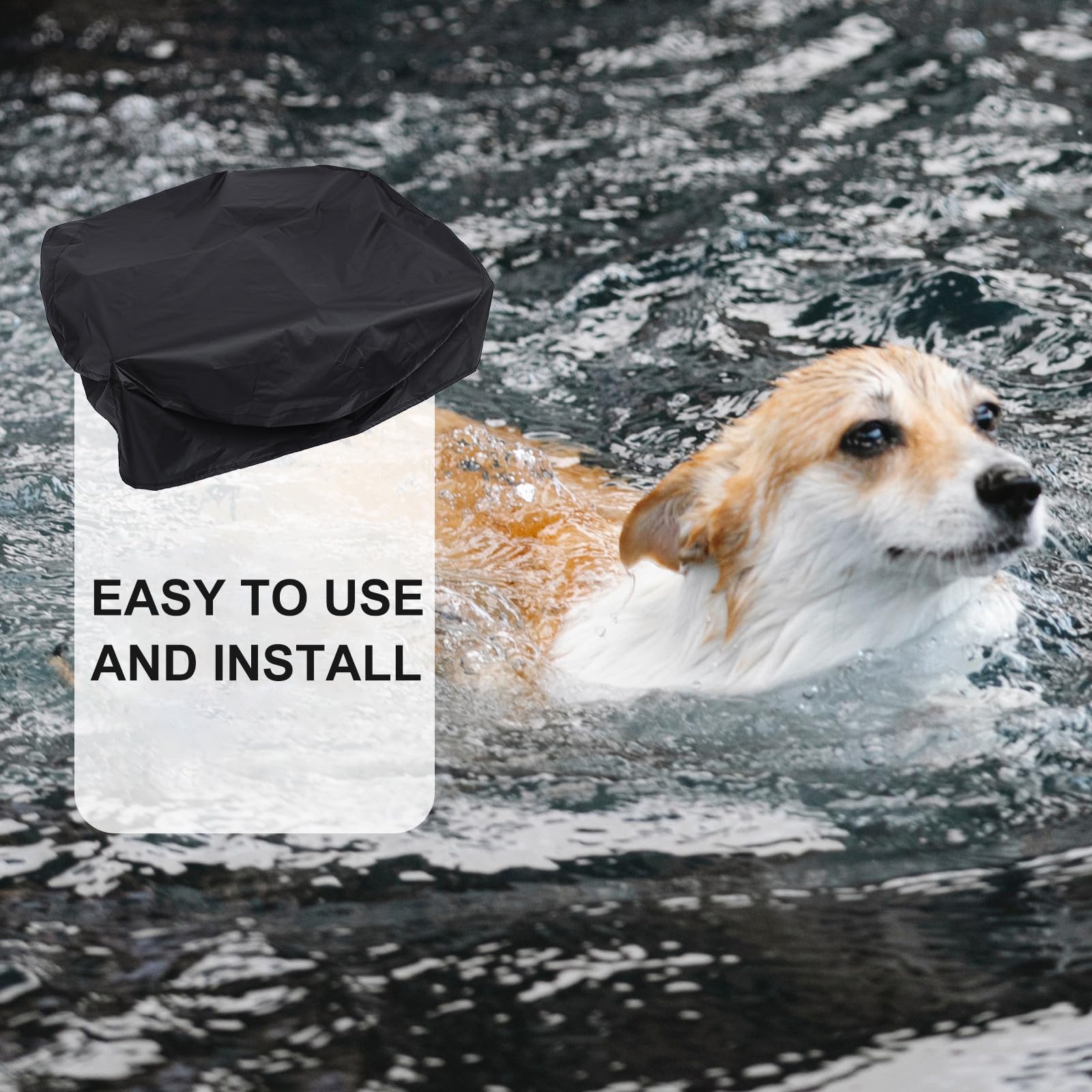 Cubierta Resistente al Viento y Fácil de Instalar de Tela Oxford Negra para Piscina Redonda Adecuado para Protección al Aire Libre de Bañeras y Spas